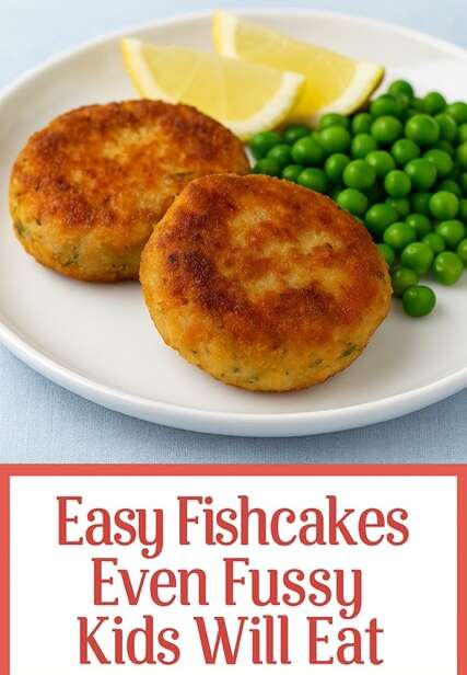 Easy fishcakes for kids with peas and lemon slices