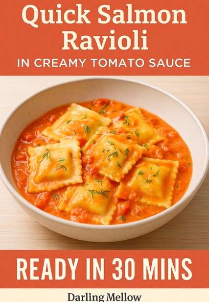 Quick salmon ravioli in creamy tomato sauce