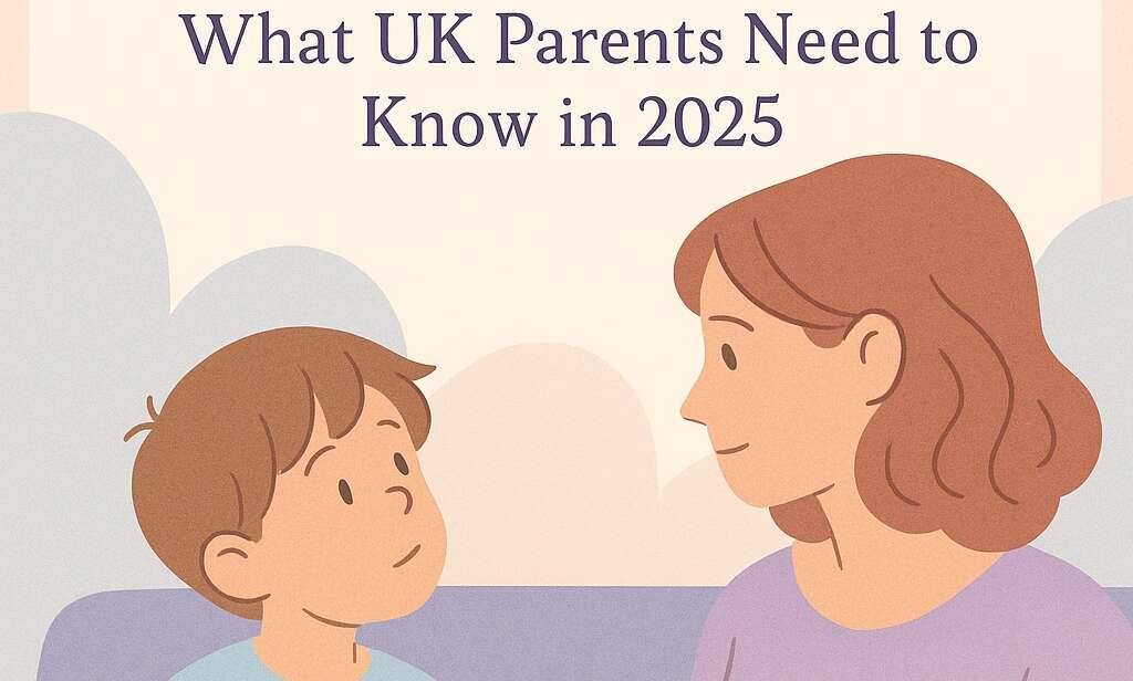 A soft-toned digital illustration showing a parent gently closing a laptop while a child sits nearby in cosy evening light. The image features the blog title “Social Media Curfews for Kids” and Darling Mellow branding at the bottom.