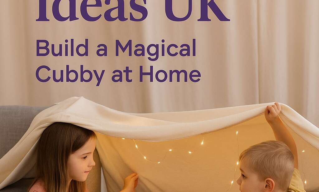 Kids building an indoor fort with blankets and fairy lights on a rainy UK day