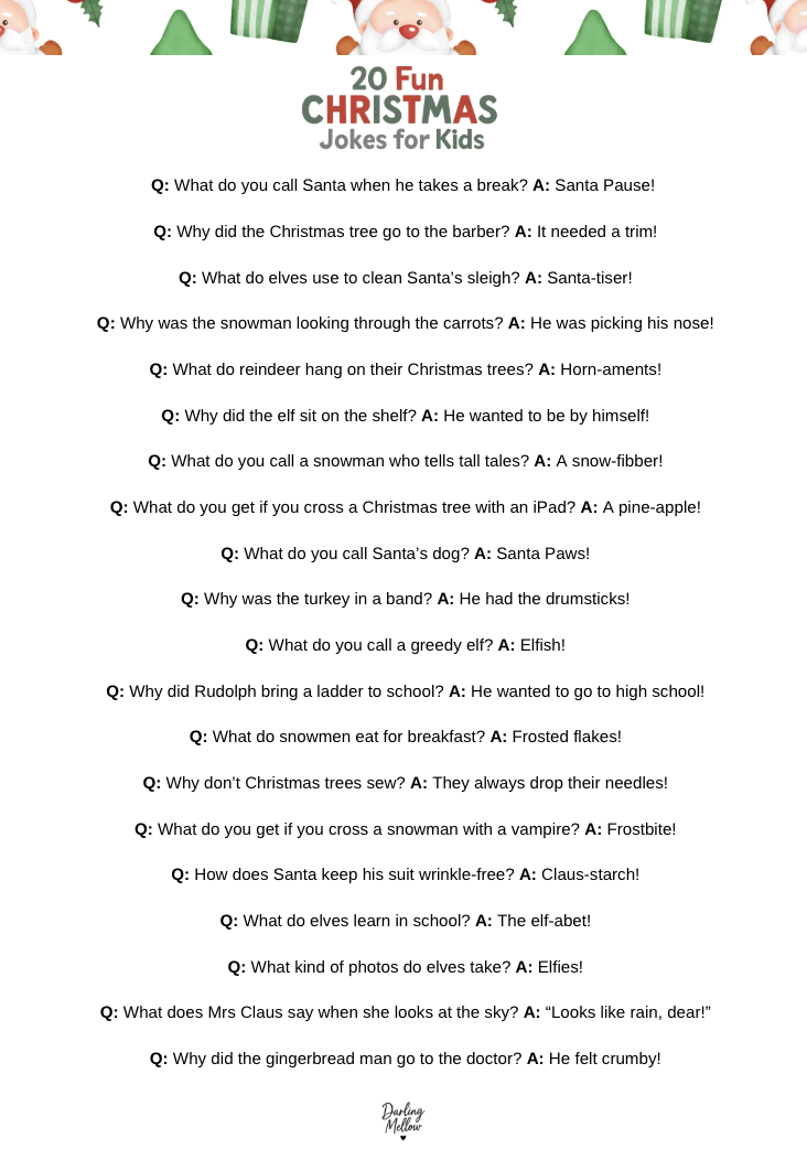 Christmas jokes for kids printable